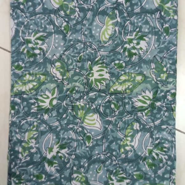 Pre-order hand block printed cotton green and white floral 3138