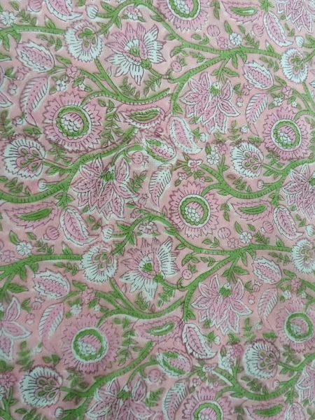 Pre-order hand block printed cotton pink and green floral 3155