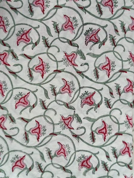 Pre-order hand block printed cotton white and red floral 3140