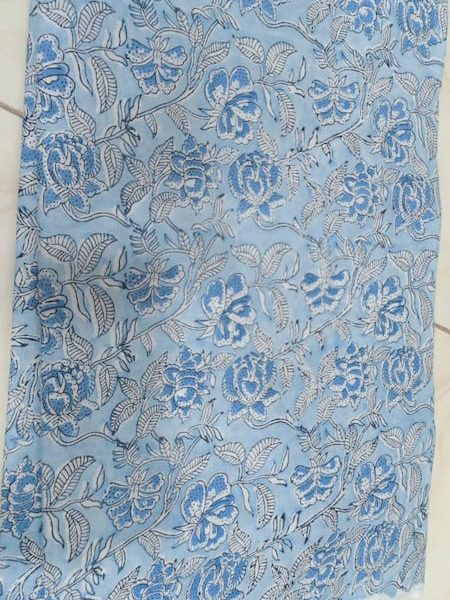 Pre-order hand block printed cotton light blue and white floral 3141