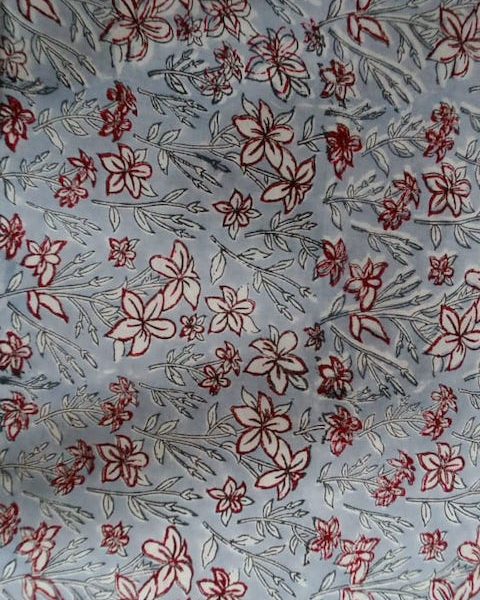 Pre-order hand block printed cotton greyish blue and white floral 3162