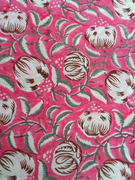 Pre-order hand block printed cotton pink and white floral 3156
