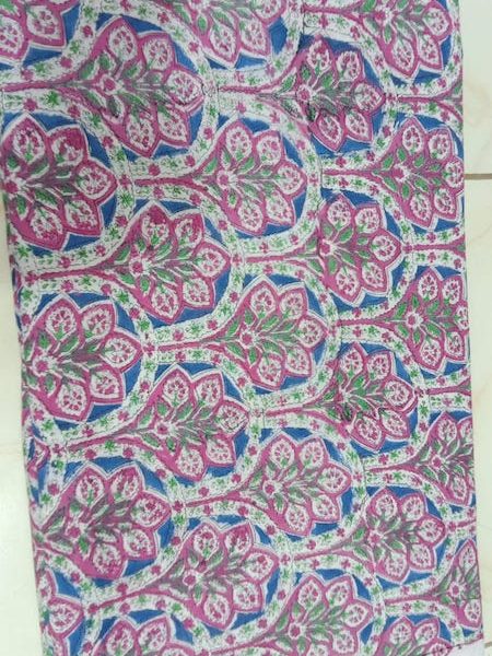 Pre-order hand block printed cotton blue and pink floral 3144