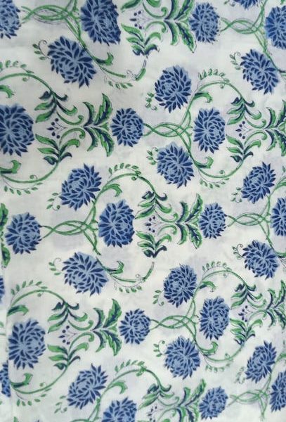 Pre-order hand block printed cotton white and blue floral 3153