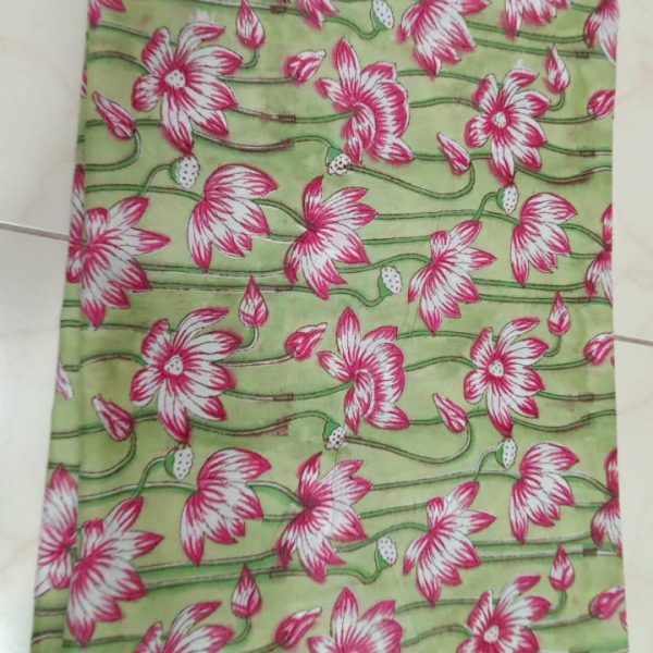 Pre-order hand block printed cotton green and pink floral 3161