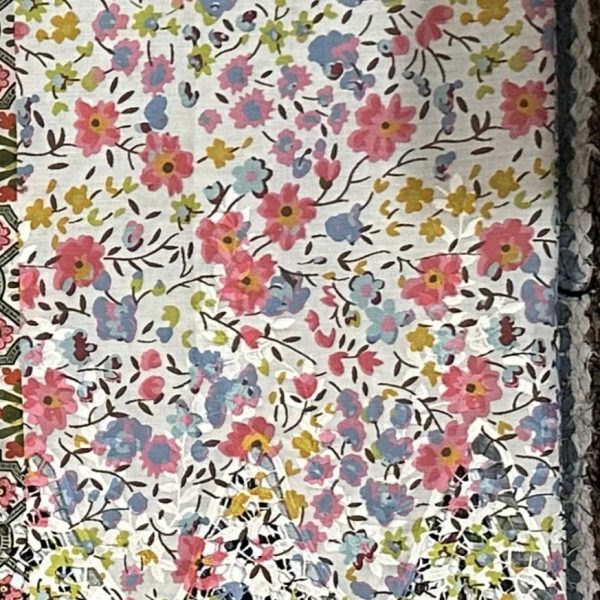 Pre-order lace embroidered printed white and pink floral cotton 958