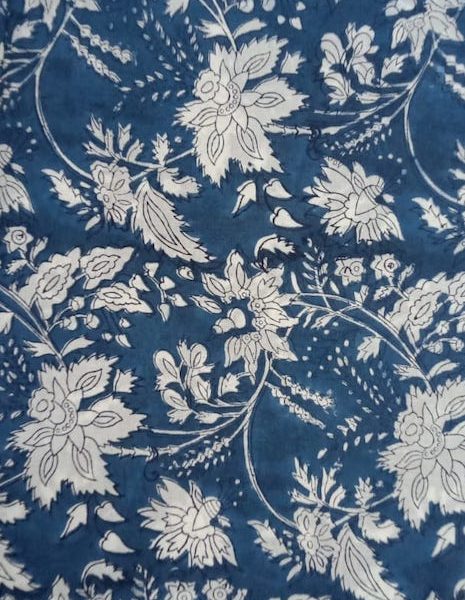 Pre-order hand block printed cotton blue and white floral 3149