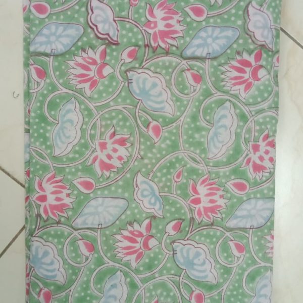 Pre-order hand block printed cotton green and blue pink floral 3145