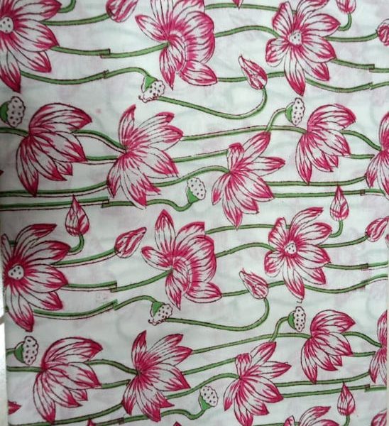 Pre-order hand block printed cotton white and pink floral 3150