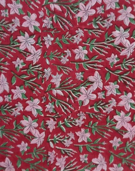 Pre-order hand block printed cotton red and pink floral 3151