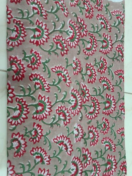 Pre-order hand block printed cotton brown and red floral 3146