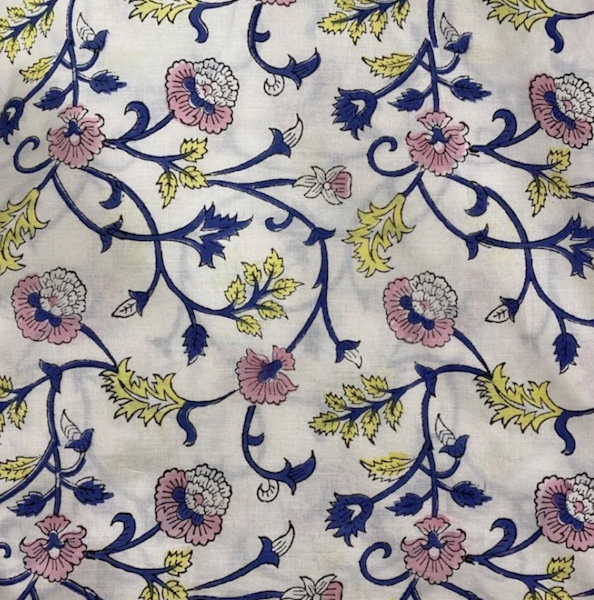 Pre-order hand block printed cotton white and pink floral 3173