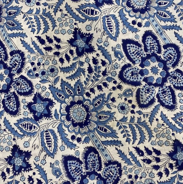 Pre-order hand block printed cotton white and blue floral 3179