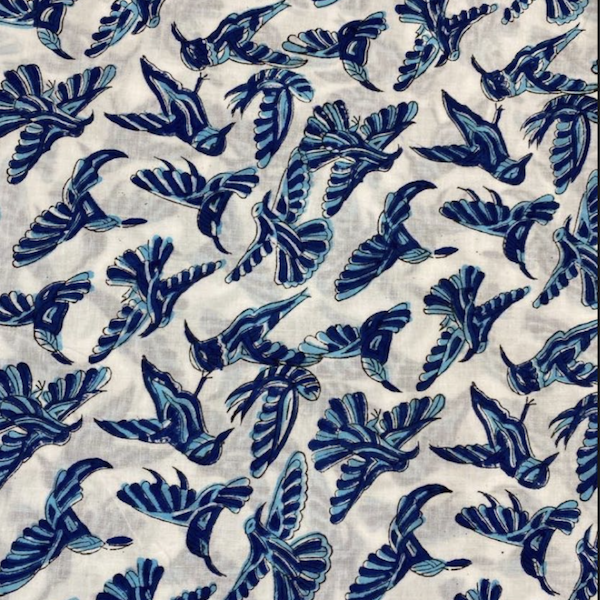 Pre-order hand block printed cotton white and blue pattern 3177