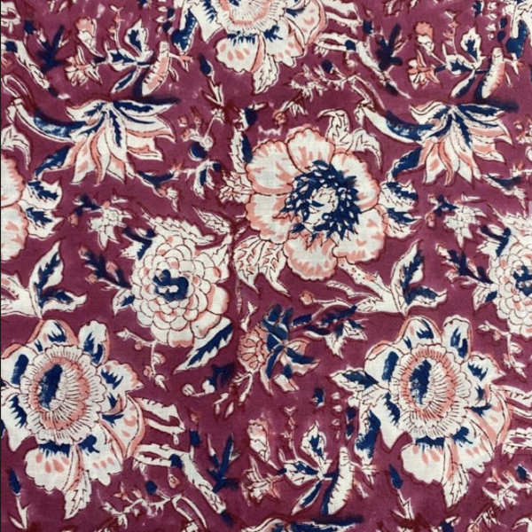 Pre-order hand block printed cotton dark pink and white floral 3176