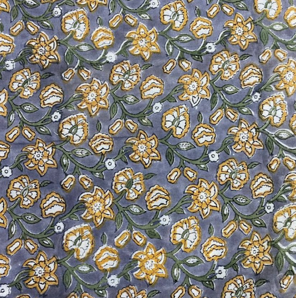 Pre-order hand block printed cotton grey and yellow floral 3175