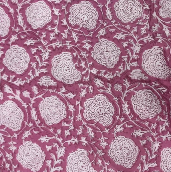 Pre-order hand block printed cotton pink and white floral 3180