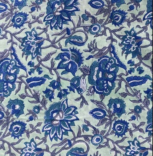 Pre-order hand block printed turquoise and blue floral 3183