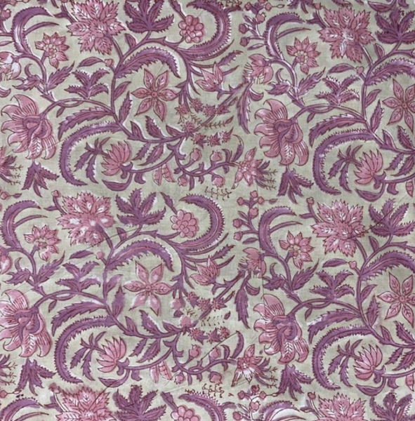 Pre-order hand block printed light brown and pink floral 3184