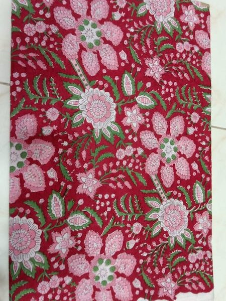 Pre-order hand block printed cotton red and pink floral 3163