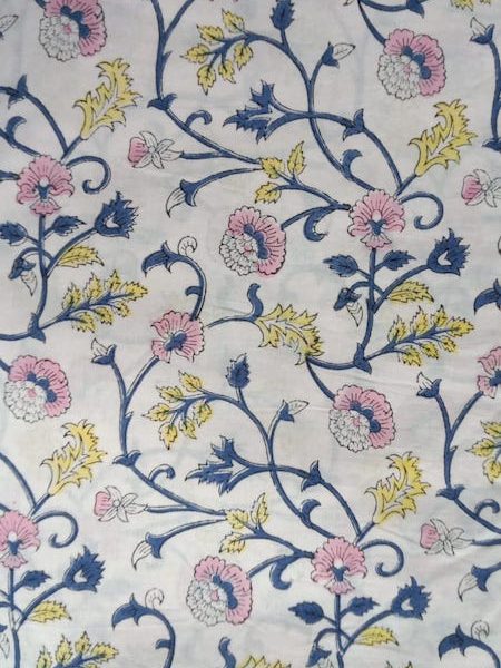 Pre-order hand block printed cotton white and pink floral 3164