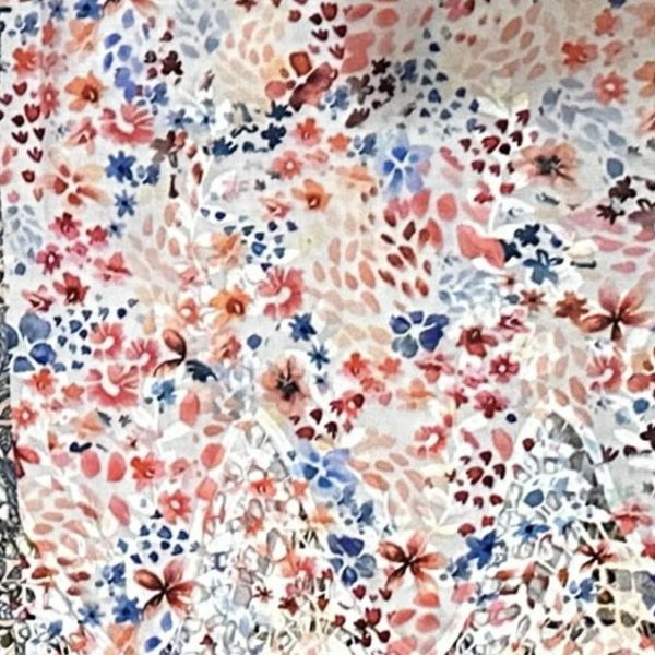 Pre-order lace embroidered printed white and pink floral cotton 965