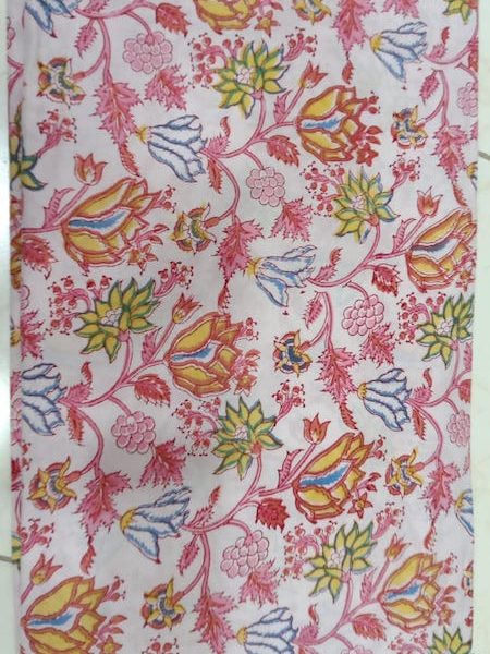 Pre-order hand block printed cotton white and red floral 3166