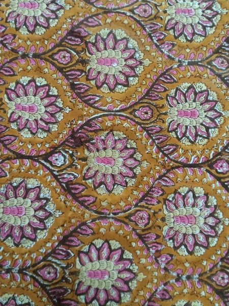 Pre-order hand block printed cotton yellow and pink floral 3168