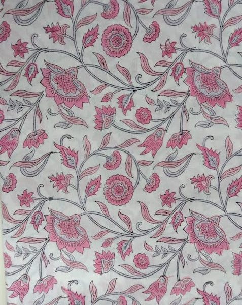 Pre-order hand block printed cotton white and pink floral 3169