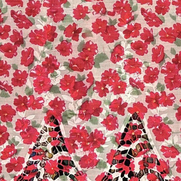 Pre-order lace embroidered printed red floral cotton 969
