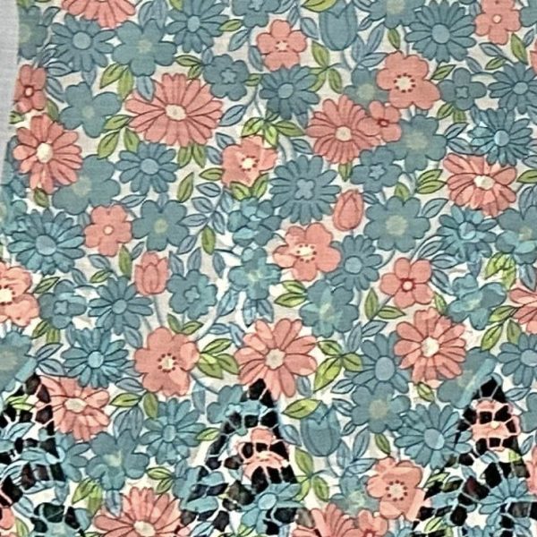 Pre-order lace embroidered printed turquoise and peach floral cotton 972