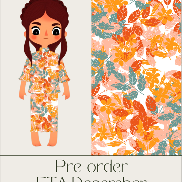 Pre-order lace embroidered printed cotton white and orange leaves 979