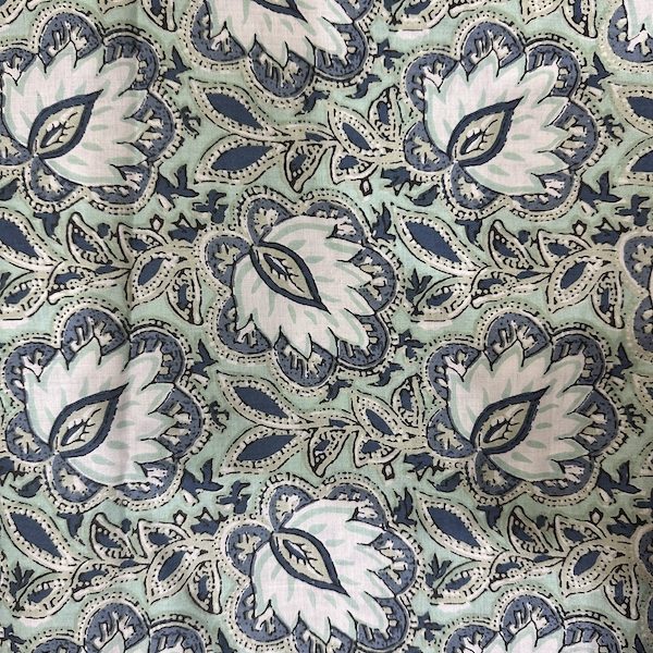 Readystock Hand block printed green and white floral 29151