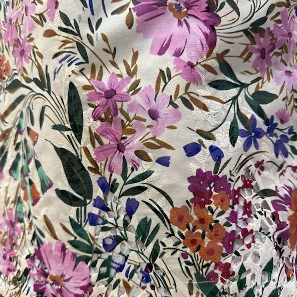 Pre-order lace embroidered printed cream and pink floral cotton 960