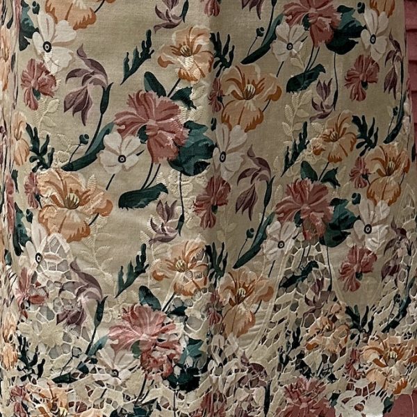 Pre-order lace embroidered printed cotton peach floral 948