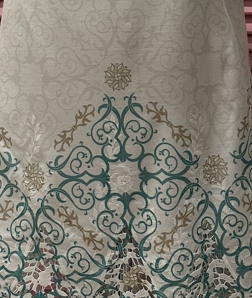 Pre-order lace embroidered printed cotton silver and turquoise pattern 977