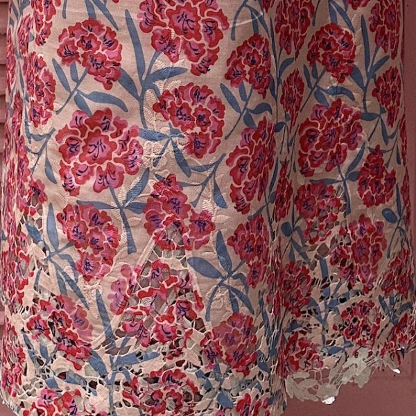 Pre-order lace embroidered printed red floral cotton 950