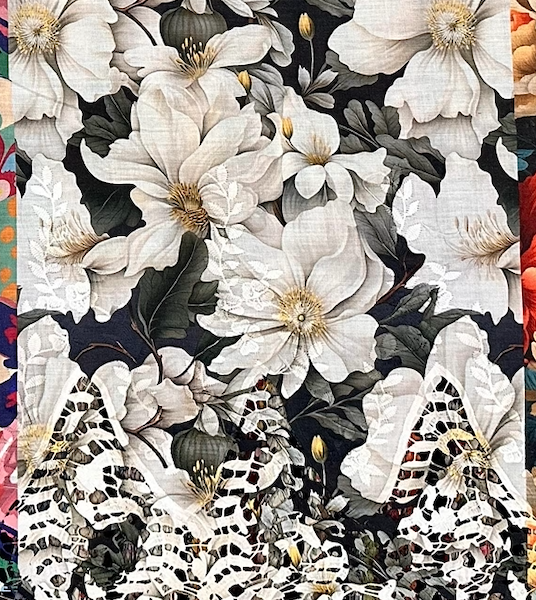 Pre-order lace embroidery printed cotton black and white floral 9101