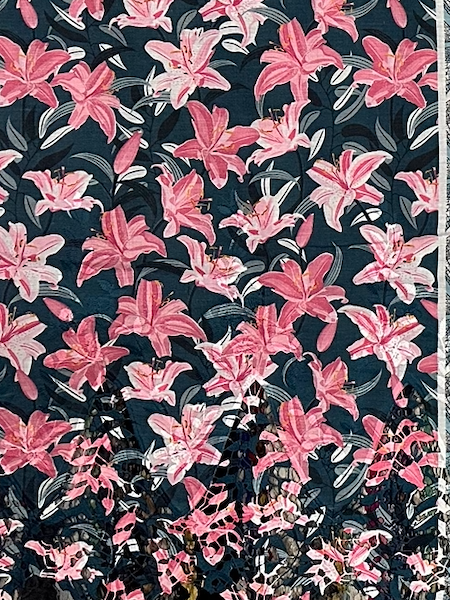 Pre-order lace embroidery printed cotton black and pink floral 9102