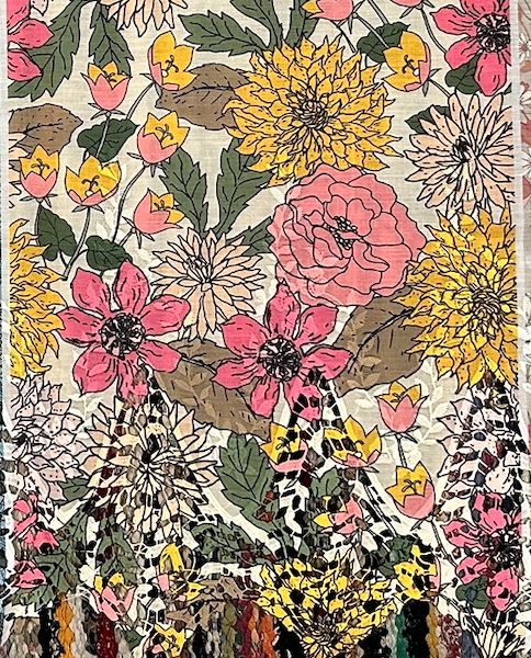 Pre-order lace embroidery printed cotton light cream and pink yellow floral 9104