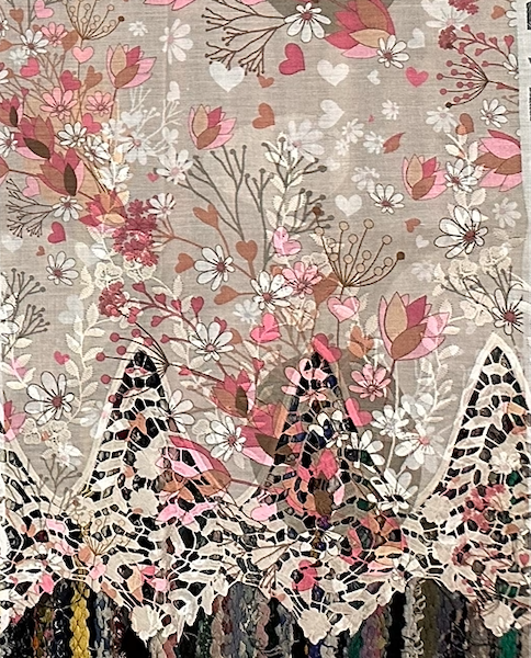 Pre-order lace embroidery printed cotton light beige and pink floral 9103