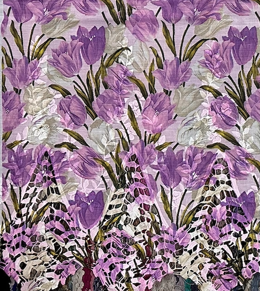 Pre-order lace embroidery printed cotton purple tulips 9107