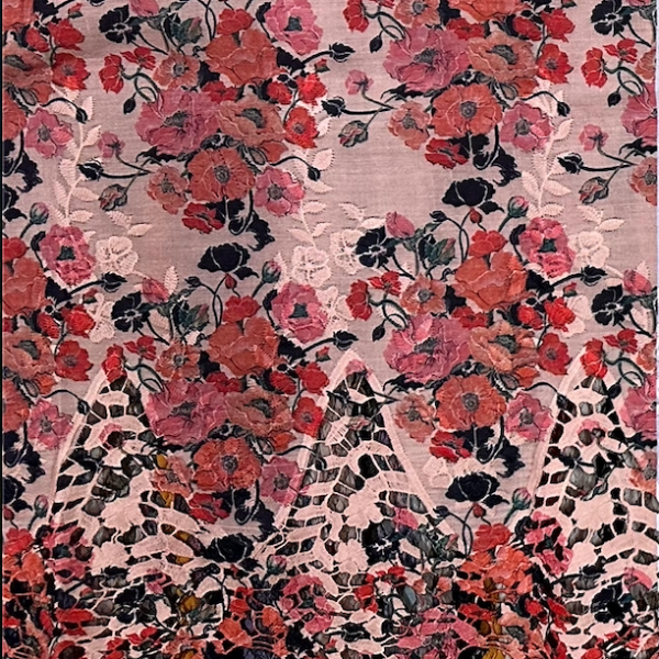 Pre-order lace embroidery printed cotton pink floral 9110