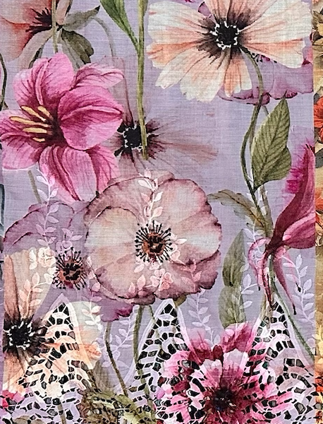 Pre-order lace embroidery printed cotton purple floral 9114