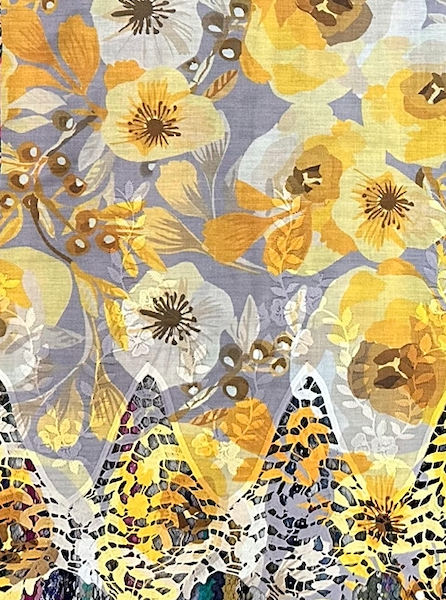 Pre-order lace embroidery printed cotton grey and yellow floral 9112