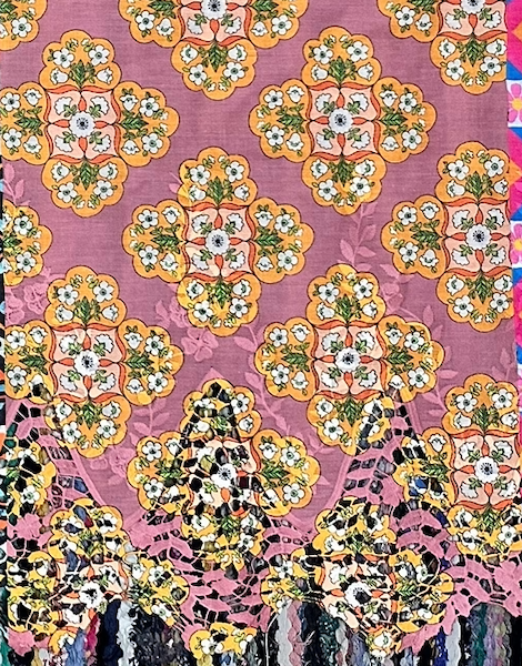 Pre-order lace embroidery printed cotton pink and yellow floral 9111