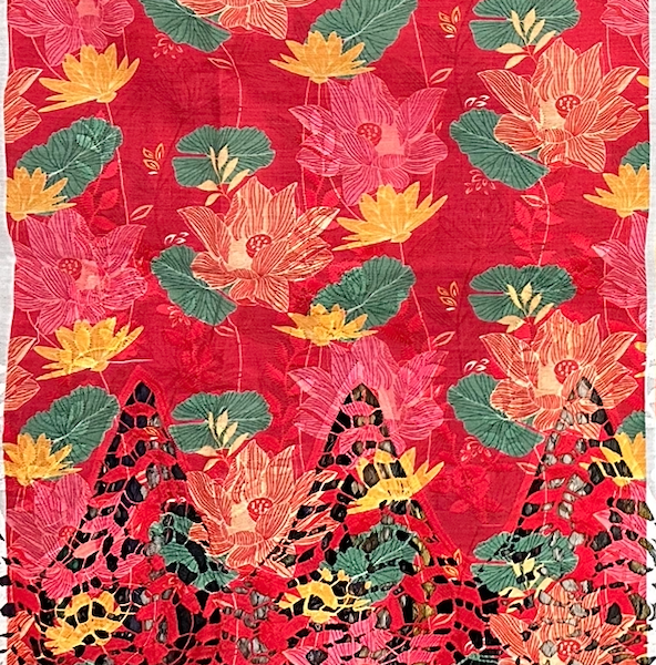 Pre-order lace embroidered printed cotton red and pink floral 981