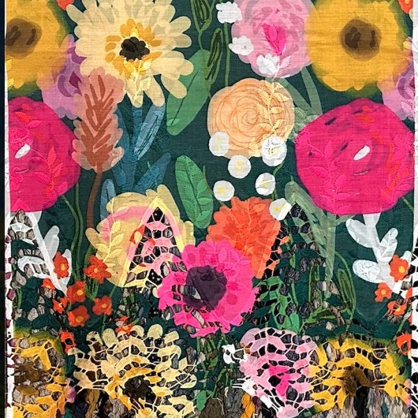 Pre-order lace embroidery printed cotton green and colourful floral 984