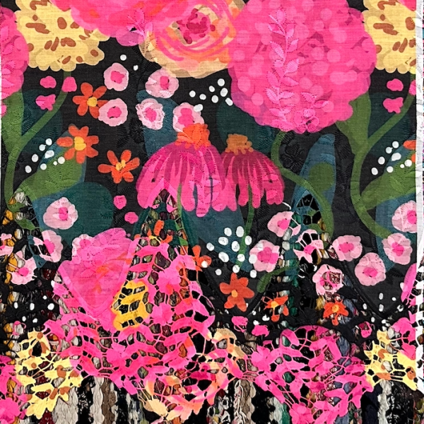 Pre-order lace embroidery printed cotton black and pink floral 992