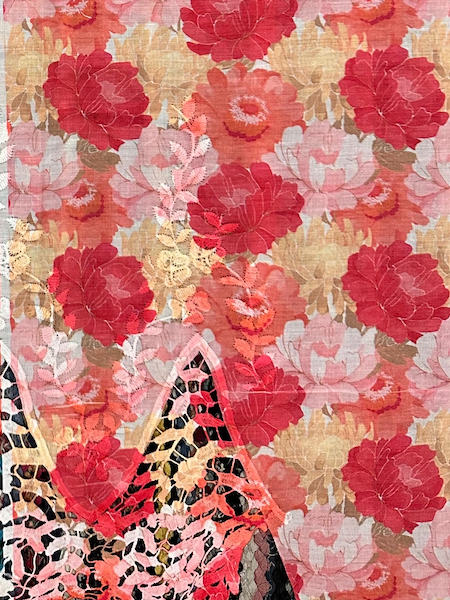 Pre-order lace embroidery printed cotton red and pink floral 996